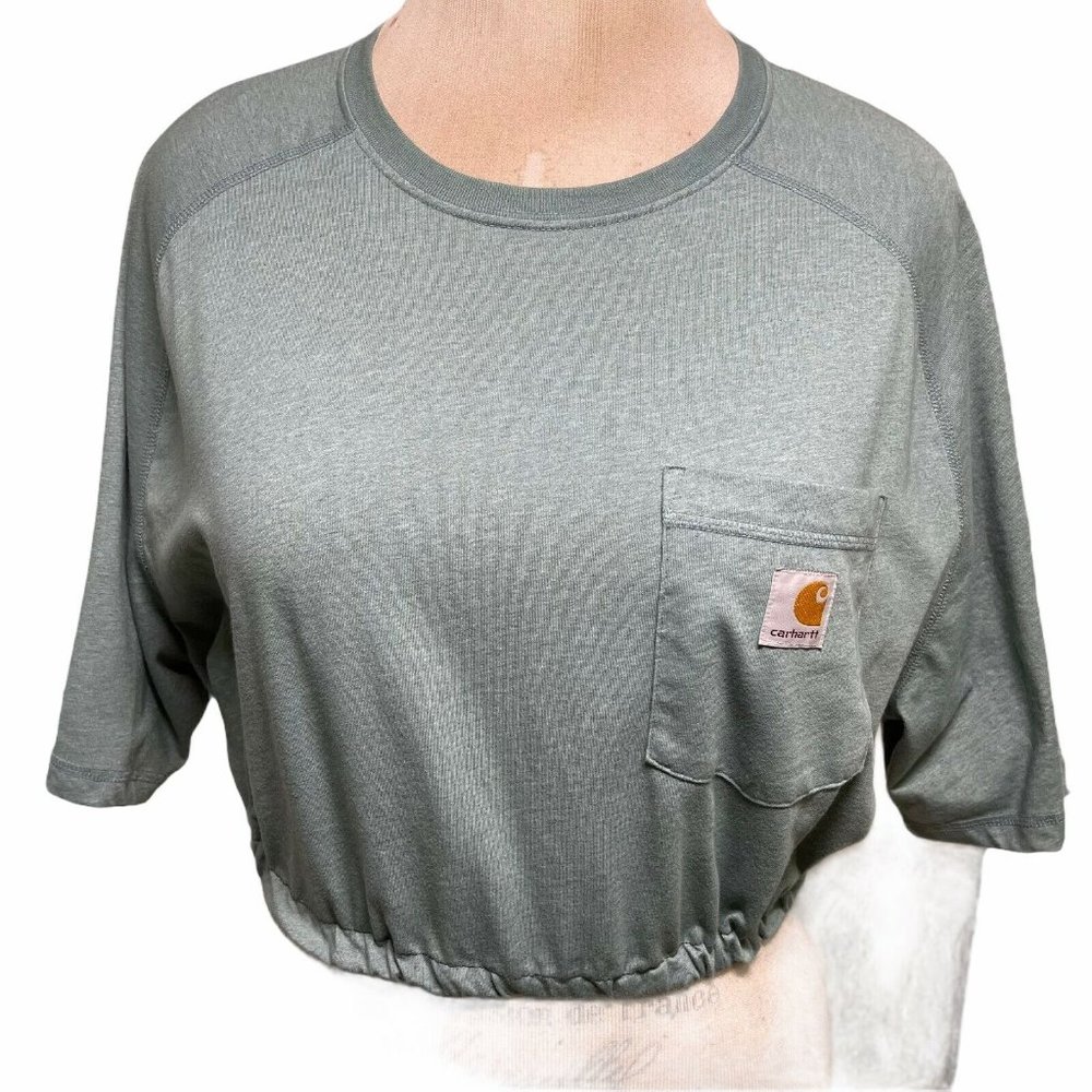 CARHARTT Women's Plus Size Crop Top 2XL Raglan Sleeve Force Shirt Elastic Waist